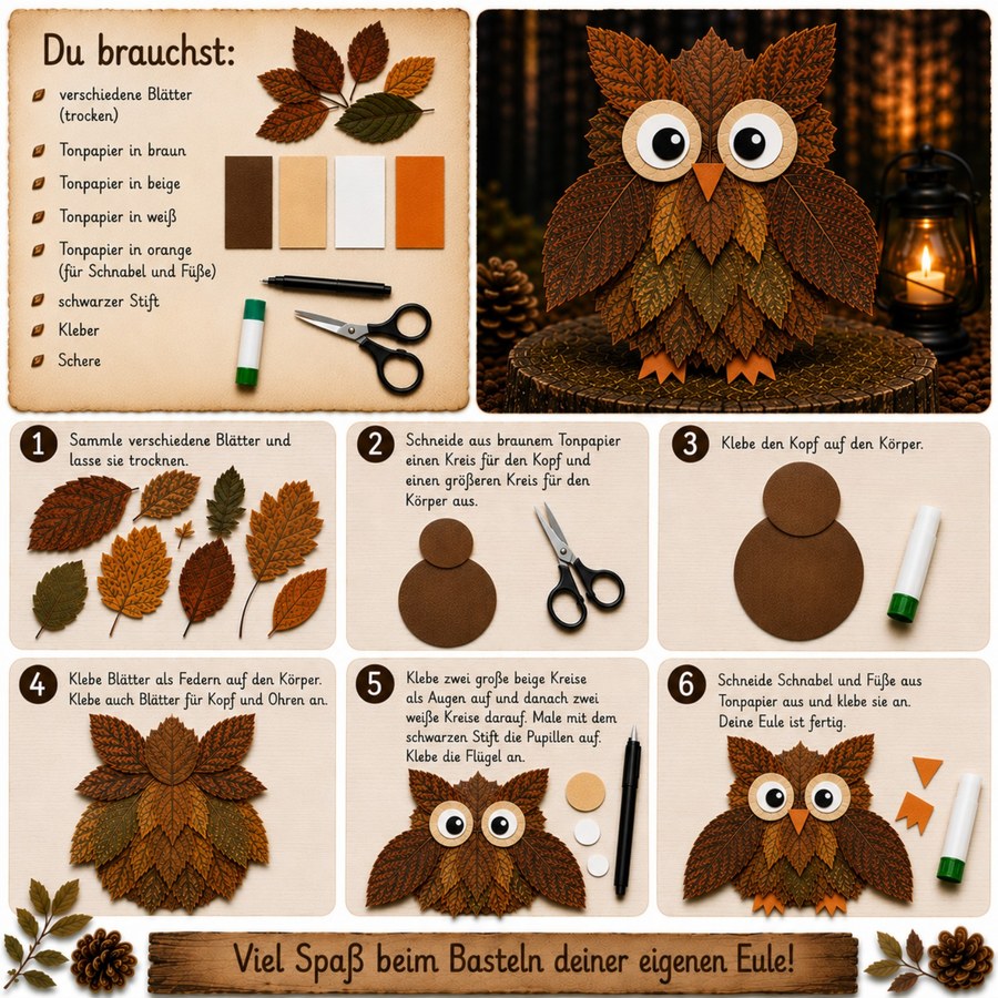 Eule aus Herbstblättern
